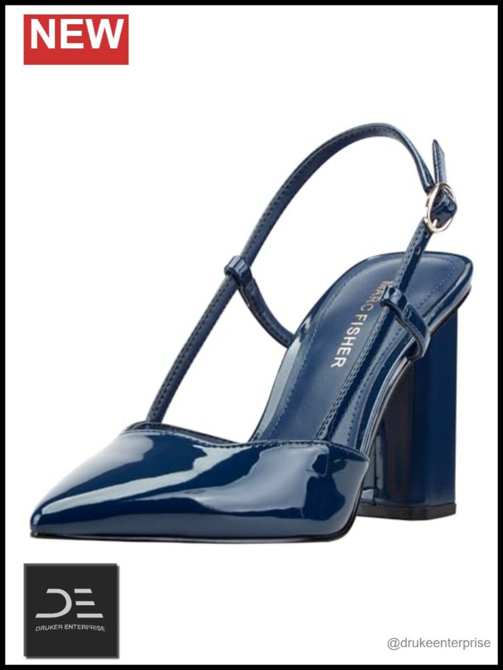Faux Patent Leather Block Heel Slingback Pumps Pointy Toe Dress Shoes
